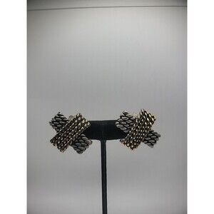 Vintage Earrings Clip On Silver Tone Gold Tone Braided Cross Jewelry Costume